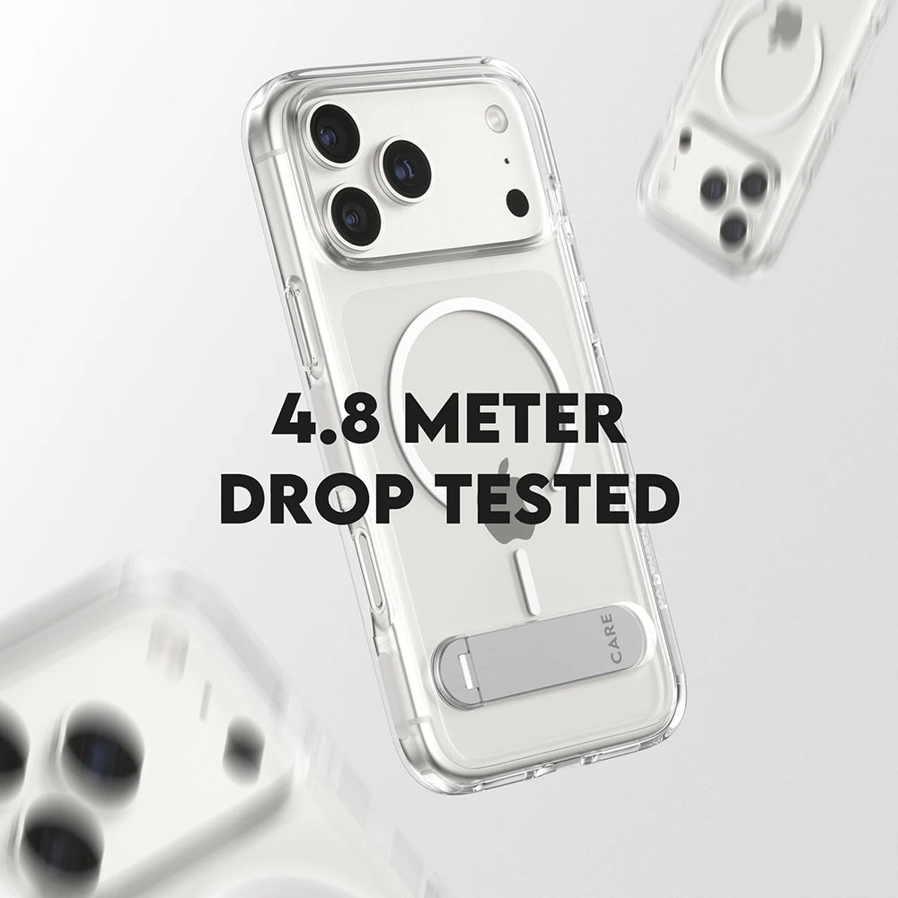 Husa MagSafe pentru Apple iPhone 17 Pro Max, PanzerGlass, Care Feature Kickstand, Transparenta Alba