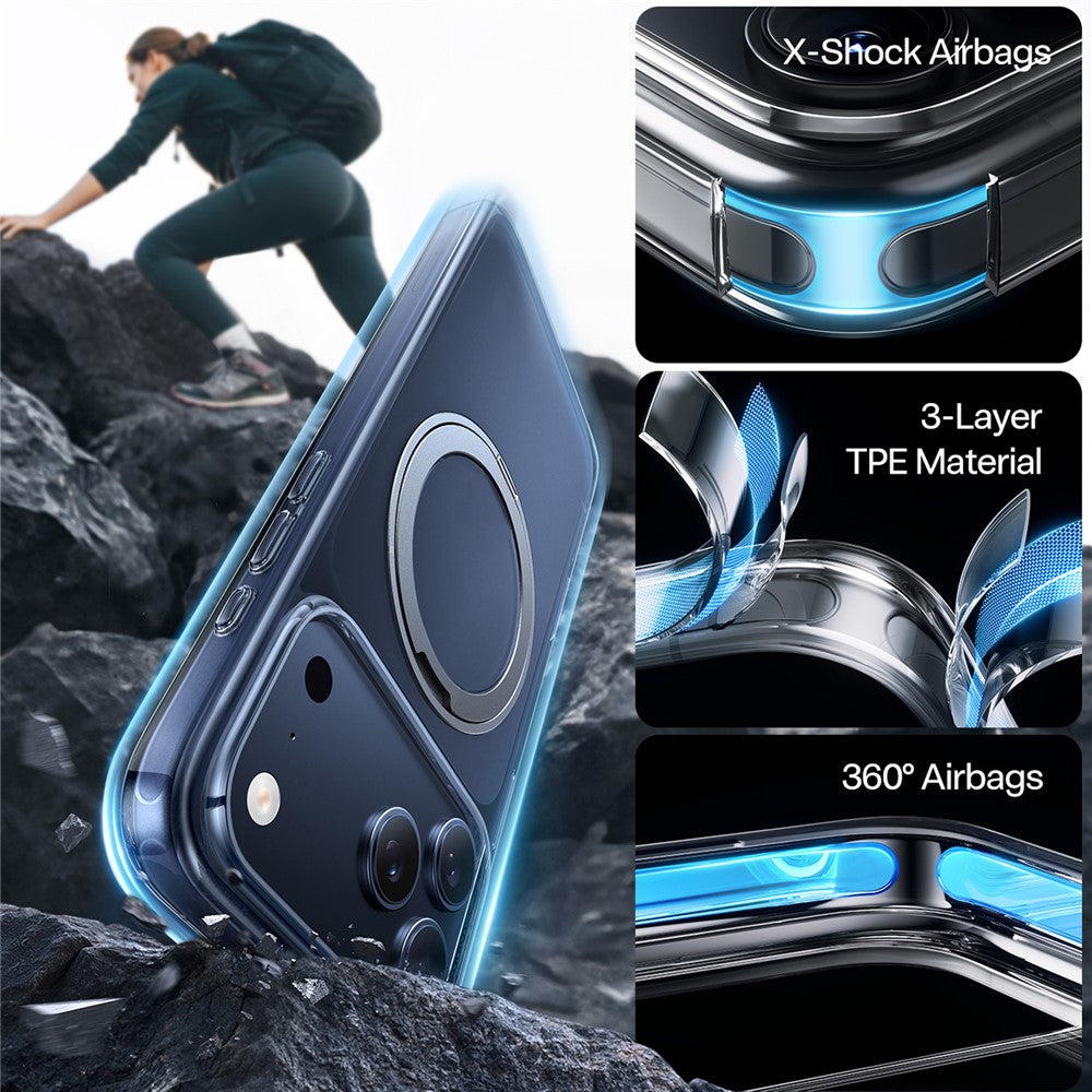 Husa MagSafe pentru Apple iPhone 17 Pro Max, Torras, Ostand Pro, Transparenta