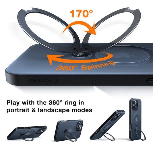 Husa MagSafe pentru Apple iPhone 17 Pro Max, Torras, Ostand Spin, Transparenta