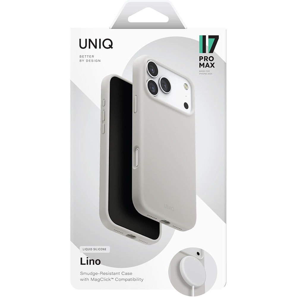 Husa MagSafe pentru Apple iPhone 17 Pro Max, UNIQ, Lino MagClick, Gri
