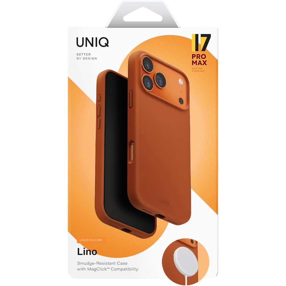 Husa MagSafe pentru Apple iPhone 17 Pro Max, UNIQ, Lino MagClick, Portocalie Inchis