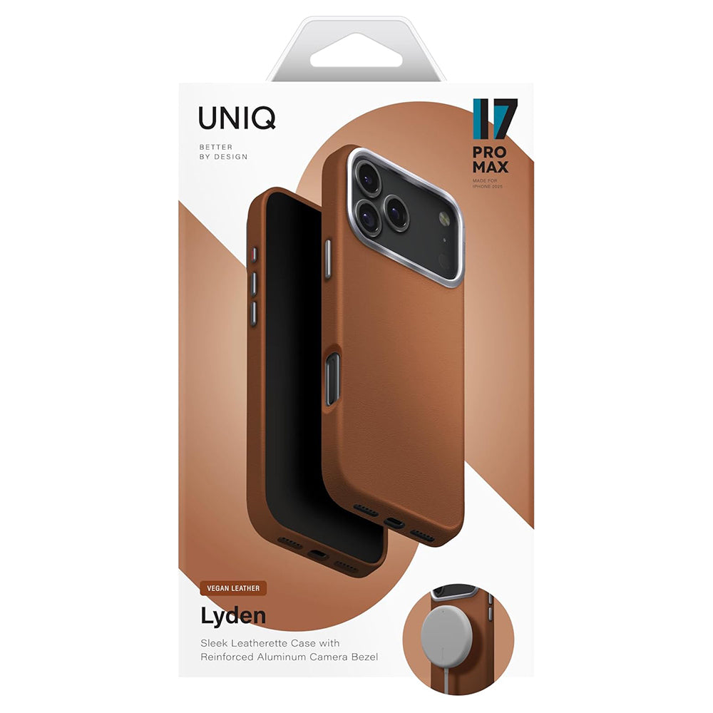 Husa MagSafe pentru Apple iPhone 17 Pro Max, UNIQ, Lyden Leatherette, Maro