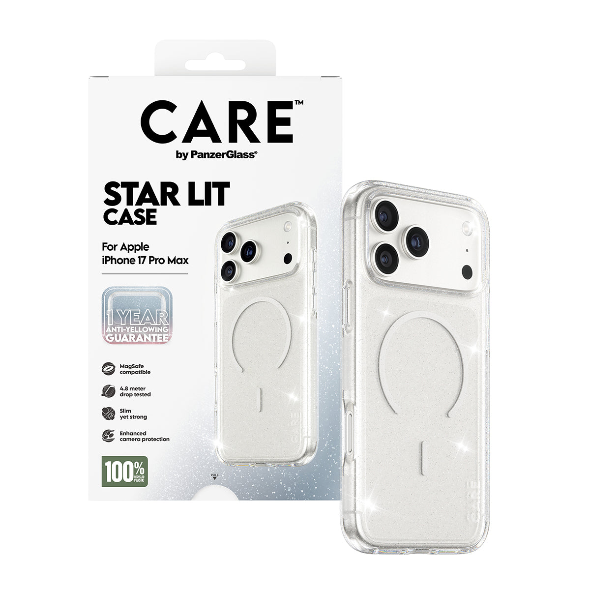 Husa MagSafe pentru Apple iPhone 17 Pro, PanzerGlass, Care Urban Explorer Star Lit, Transparenta Alba