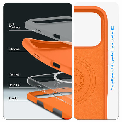Husa MagSafe pentru Apple iPhone 17 Pro, Spigen, Silicone Fit, Portocalie ACS11379