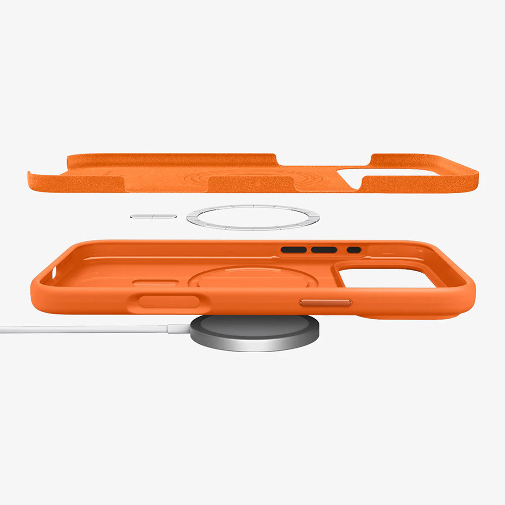 Husa MagSafe pentru Apple iPhone 17 Pro, Spigen, Silicone Fit, Portocalie ACS11379