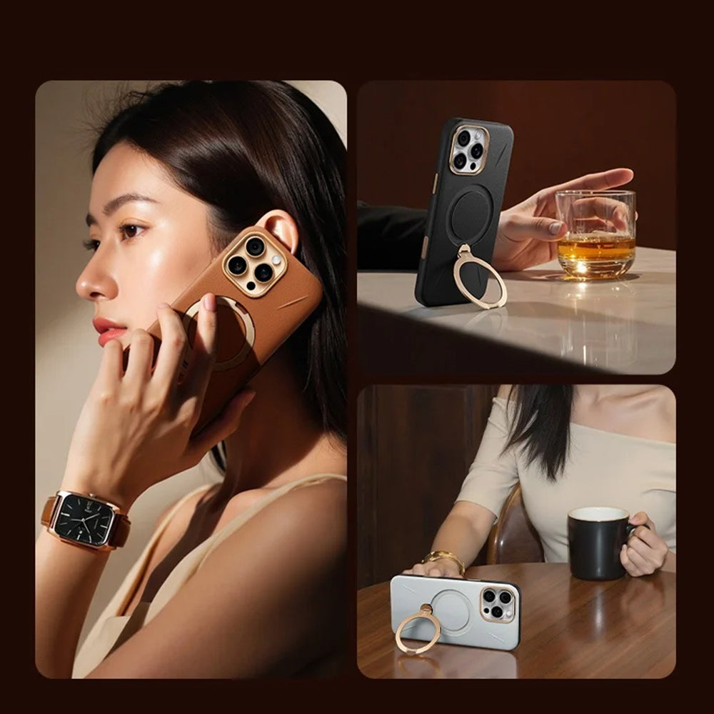 Husa MagSafe pentru Apple iPhone 17 Pro, Torras, QPRO Leather, Maro