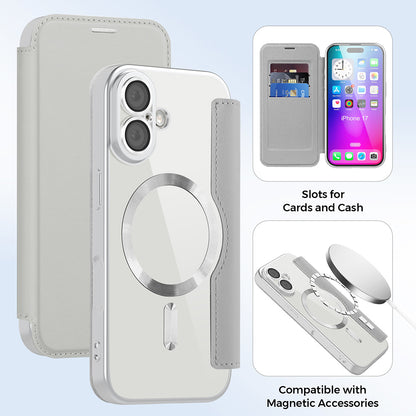Husa MagSafe pentru Apple iPhone 17, Techsuit, SmartMag Book, Gri