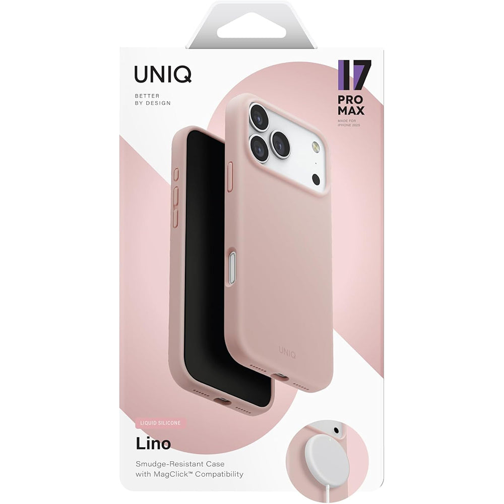 Husa MagSafe pentru Apple iPhone 17, UNIQ, Lino MagClick, Roz