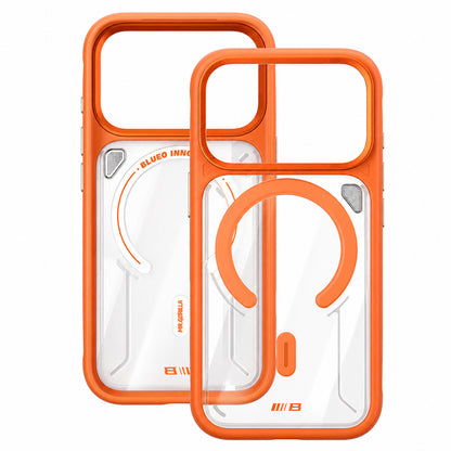 Husa MagSafe pentru Apple iPhone 18 Pro / 17 Pro, Blueo, Heat Dissipation Stand, Portocalie Transparenta Satinata