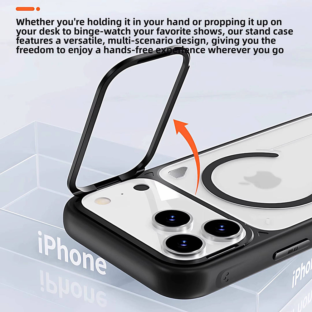 Husa MagSafe pentru Apple iPhone 18 Pro / 17 Pro, Blueo, Heat Dissipation Stand, Portocalie Transparenta Satinata