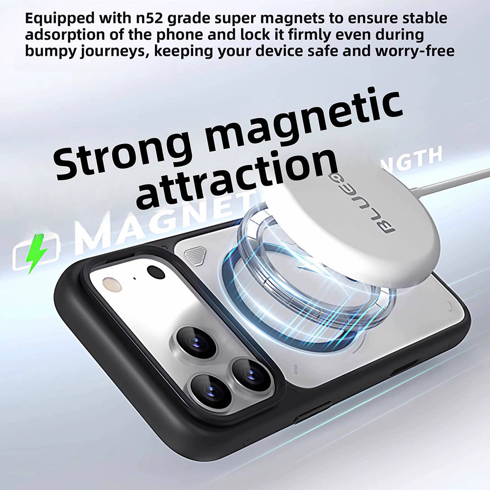 Husa MagSafe pentru Apple iPhone 18 Pro / 17 Pro, Blueo, Heat Dissipation Stand, Portocalie Transparenta Satinata