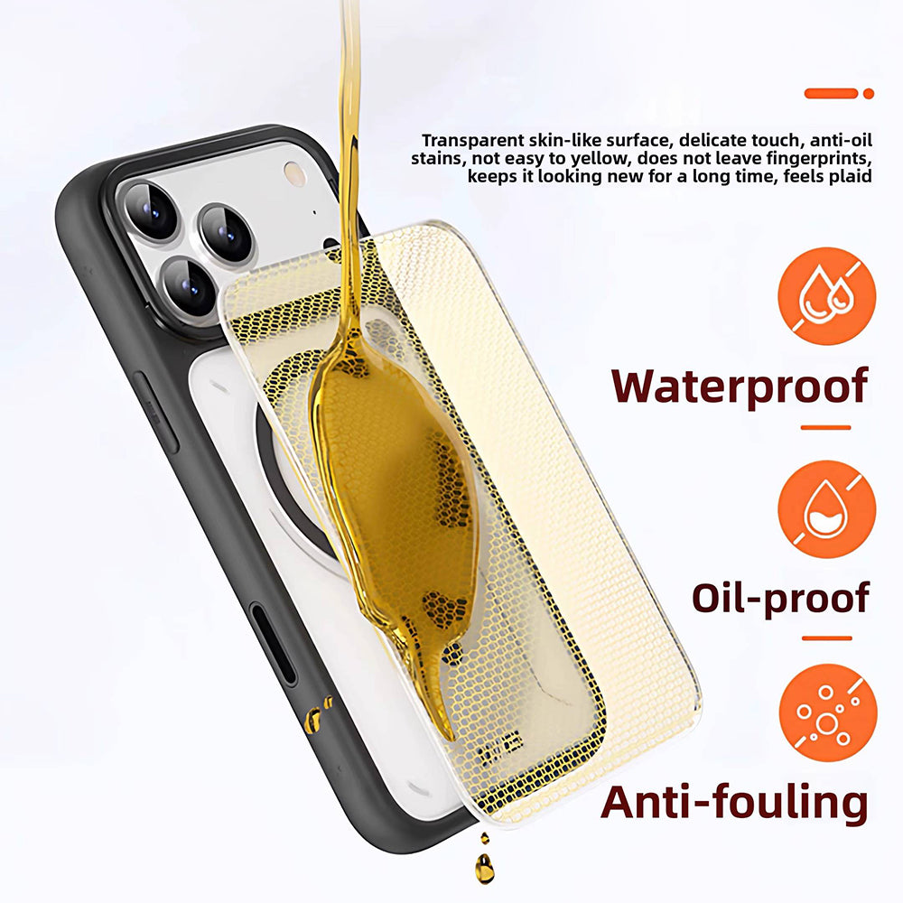 Husa MagSafe pentru Apple iPhone 18 Pro / 17 Pro, Blueo, Heat Dissipation Stand, Portocalie Transparenta Satinata