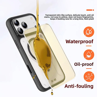 Husa MagSafe pentru Apple iPhone 18 Pro / 17 Pro, Blueo, Heat Dissipation Stand, Portocalie Transparenta Satinata