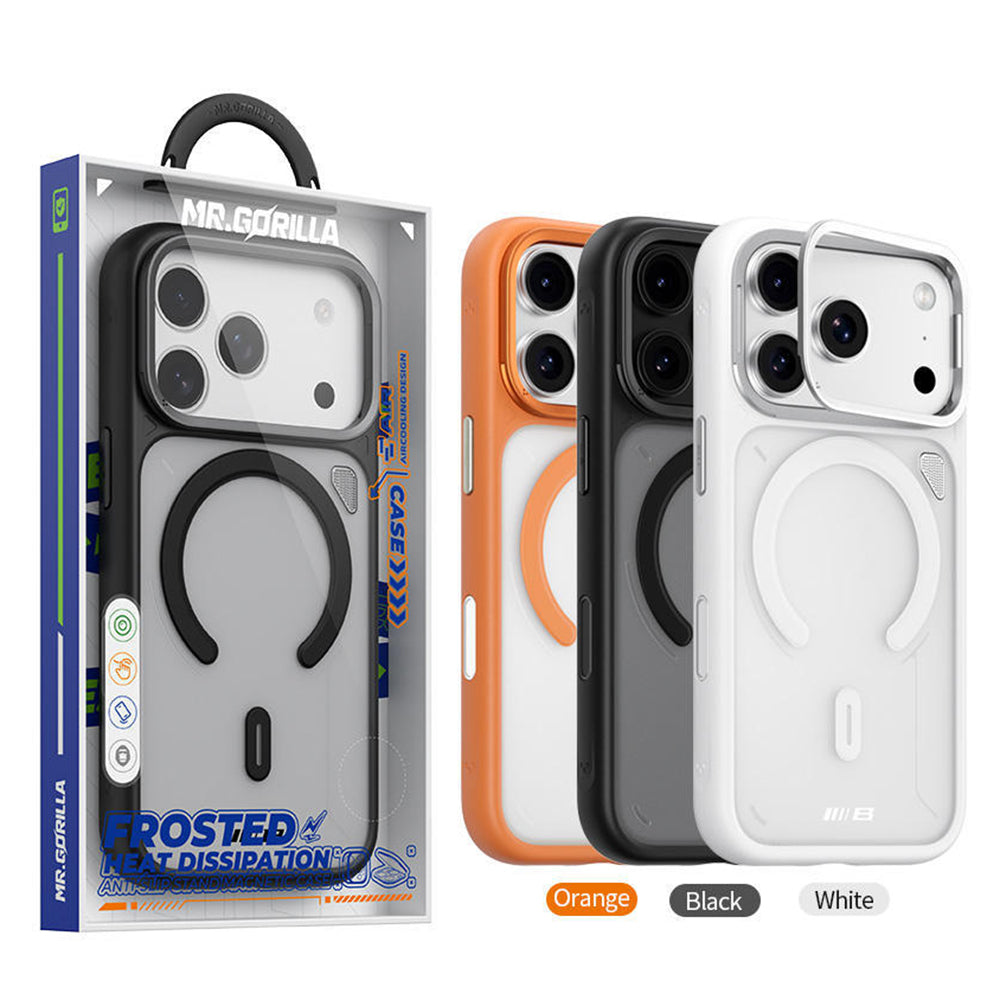 Husa MagSafe pentru Apple iPhone 18 Pro / 17 Pro, Blueo, Heat Dissipation Stand, Portocalie Transparenta Satinata