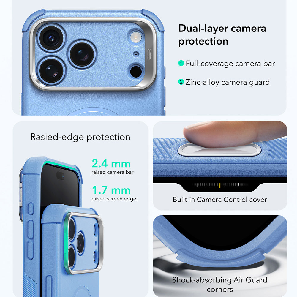 Husa MagSafe pentru Apple iPhone 18 Pro / 17 Pro, ESR, Cyber Armor Kickstand, Bleu