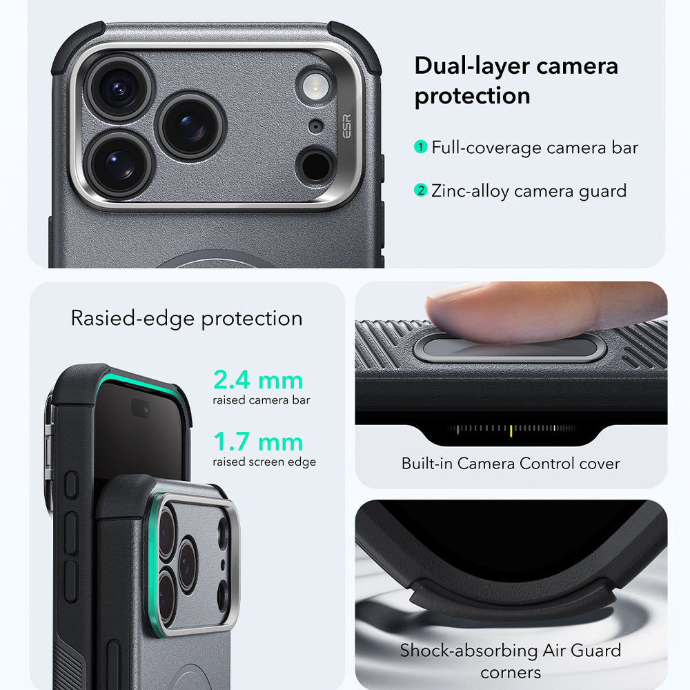 Husa MagSafe pentru Apple iPhone 18 Pro / 17 Pro, ESR, Cyber Armor Kickstand, Gri