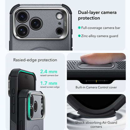 Husa MagSafe pentru Apple iPhone 18 Pro / 17 Pro, ESR, Cyber Armor Kickstand, Gri