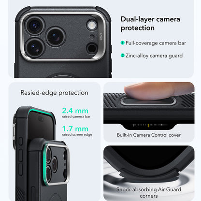 Husa MagSafe pentru Apple iPhone 18 Pro / 17 Pro, ESR, Cyber Armor Kickstand, Neagra