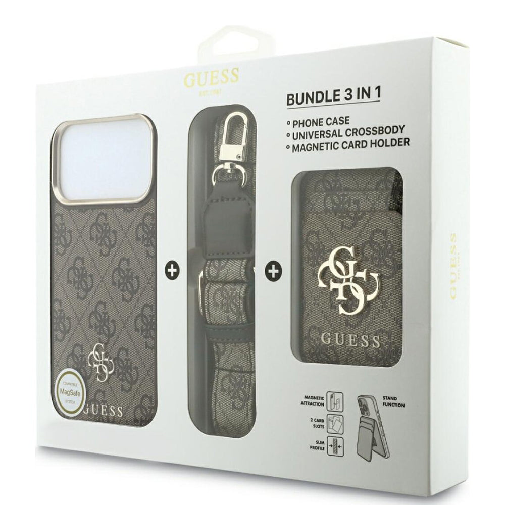 Husa MagSafe pentru Apple iPhone 18 Pro / 17 Pro, Guess, 4G Cardslot & Big Strap, Maro