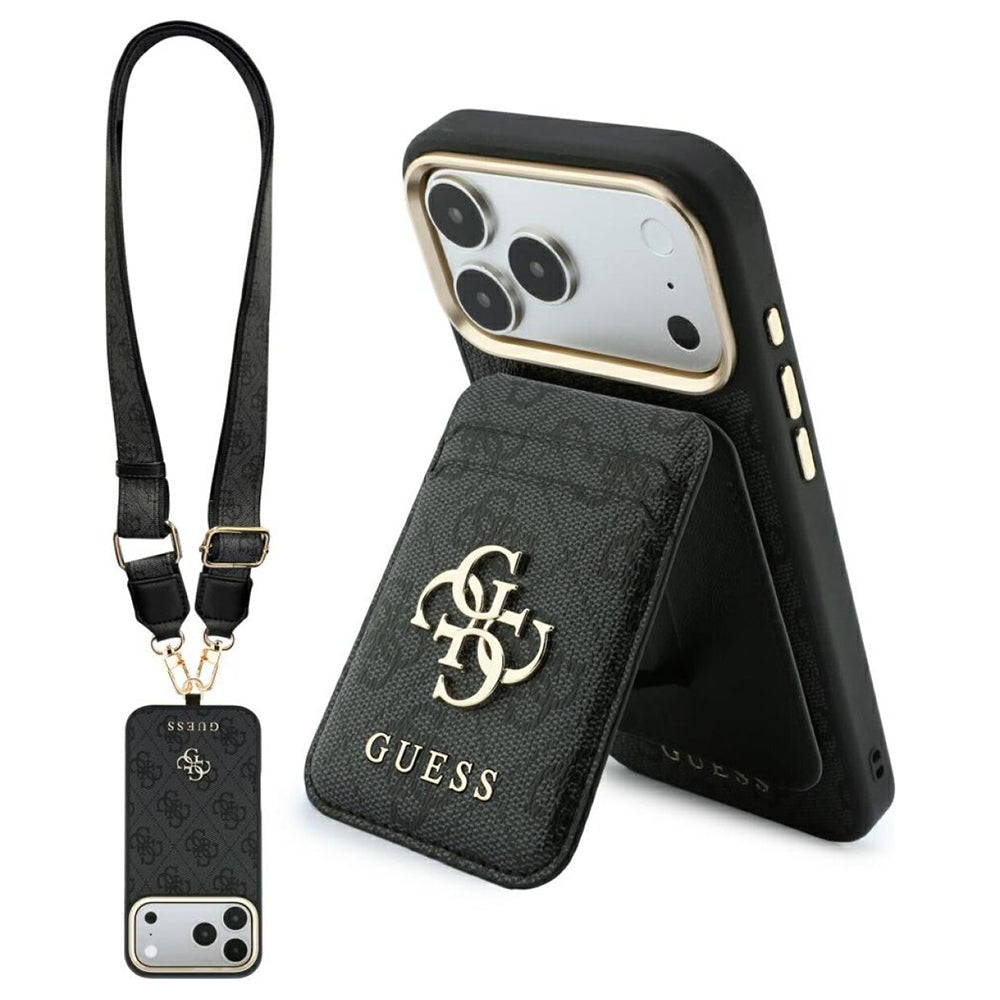 Husa MagSafe pentru Apple iPhone 18 Pro / 17 Pro, Guess, 4G Cardslot & Big Strap, Neagra