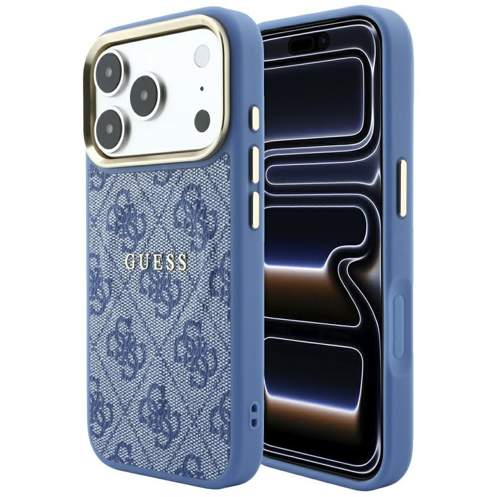 Husa MagSafe pentru Apple iPhone 18 Pro / 17 Pro, Guess, 4G Embossed Classic, Albastra