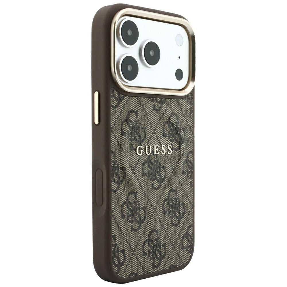 Husa MagSafe pentru Apple iPhone 18 Pro / 17 Pro, Guess, 4G Embossed Classic, Maro