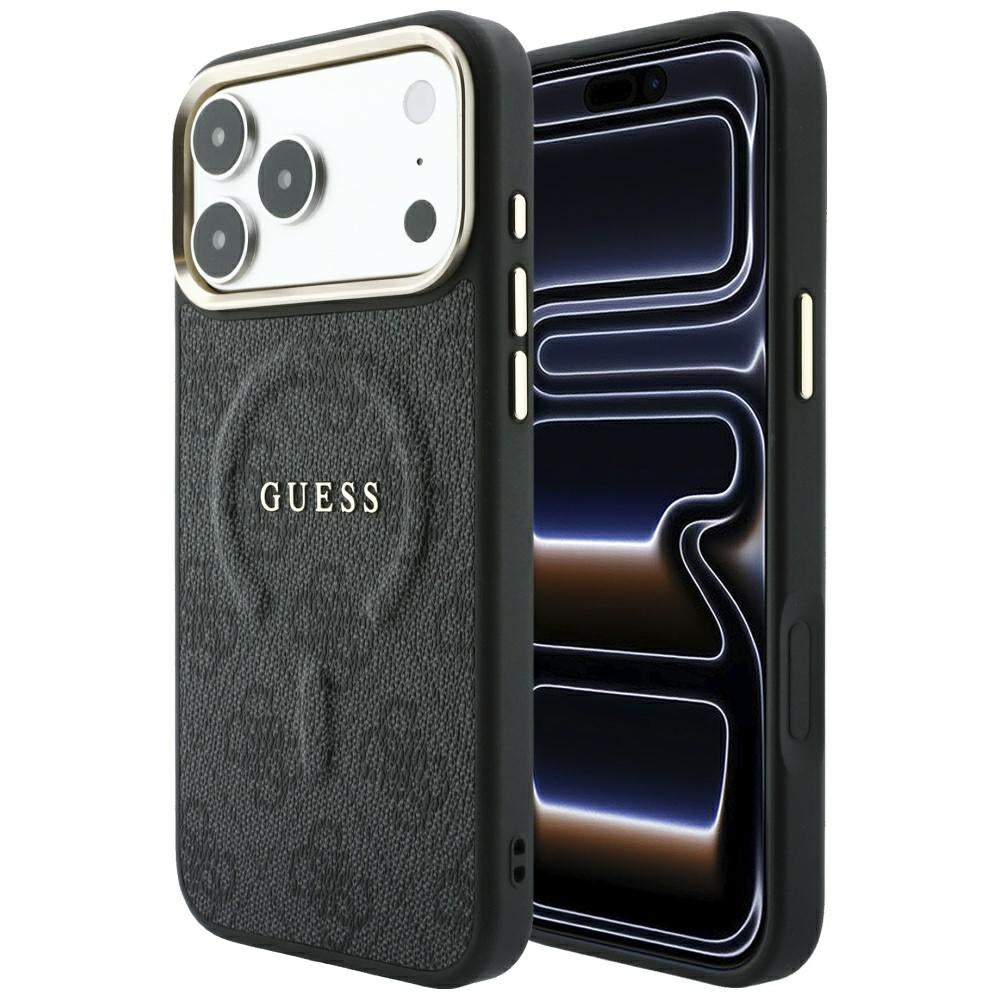 Husa MagSafe pentru Apple iPhone 18 Pro / 17 Pro, Guess, 4G Embossed Classic, Neagra