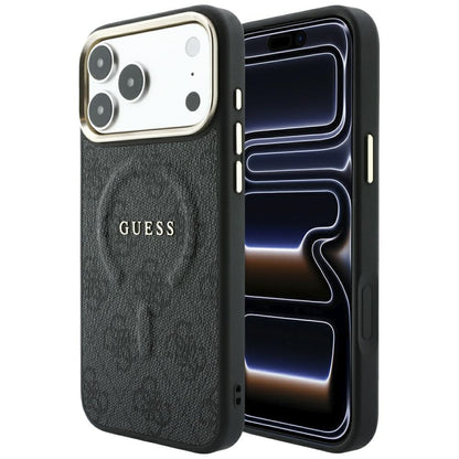 Husa MagSafe pentru Apple iPhone 18 Pro / 17 Pro, Guess, 4G Embossed Classic, Neagra