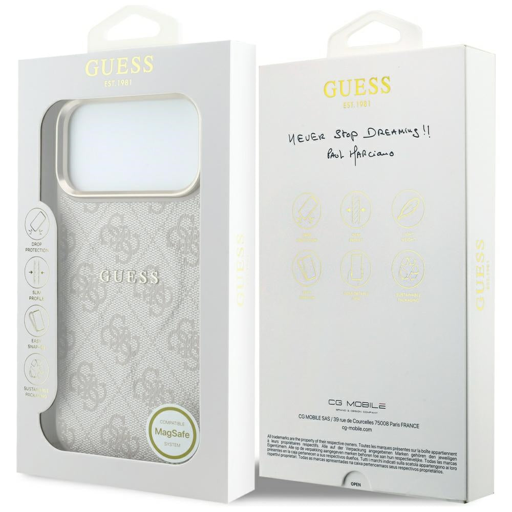 Husa MagSafe pentru Apple iPhone 18 Pro / 17 Pro, Guess, 4G Embossed Classic, Roz