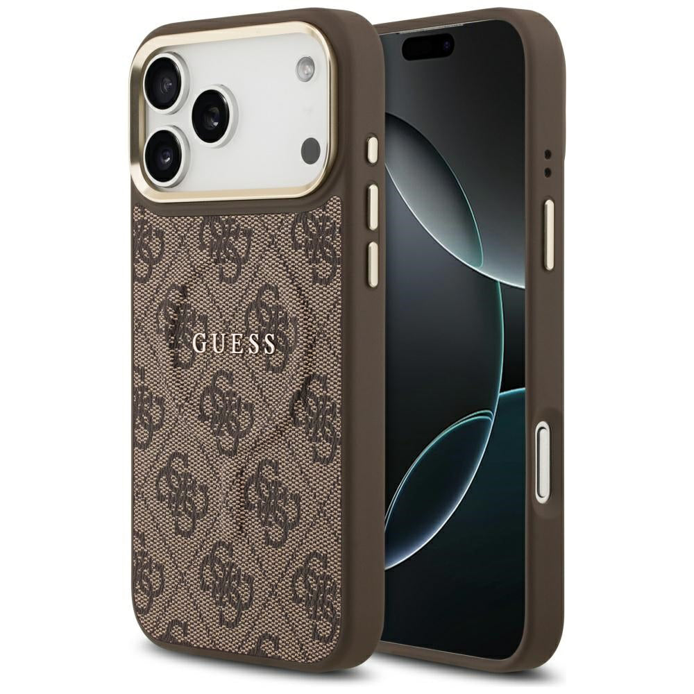 Husa MagSafe pentru Apple iPhone 18 Pro / 17 Pro, Guess, 4G Embossed Ring Classic Logo, Maro