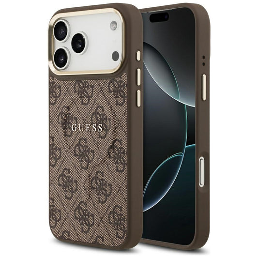 Husa MagSafe pentru Apple iPhone 18 Pro / 17 Pro, Guess, 4G Embossed Ring Classic Logo, Maro