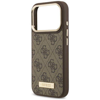 Husa MagSafe pentru Apple iPhone 18 Pro / 17 Pro, Guess, 4G Logo Plate, Maro