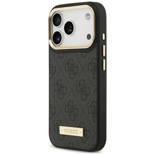 Husa MagSafe pentru Apple iPhone 18 Pro / 17 Pro, Guess, 4G Logo Plate, Neagra
