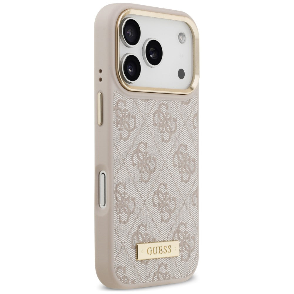 Husa MagSafe pentru Apple iPhone 18 Pro / 17 Pro, Guess, 4G Logo Plate, Roz
