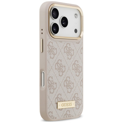 Husa MagSafe pentru Apple iPhone 18 Pro / 17 Pro, Guess, 4G Logo Plate, Roz