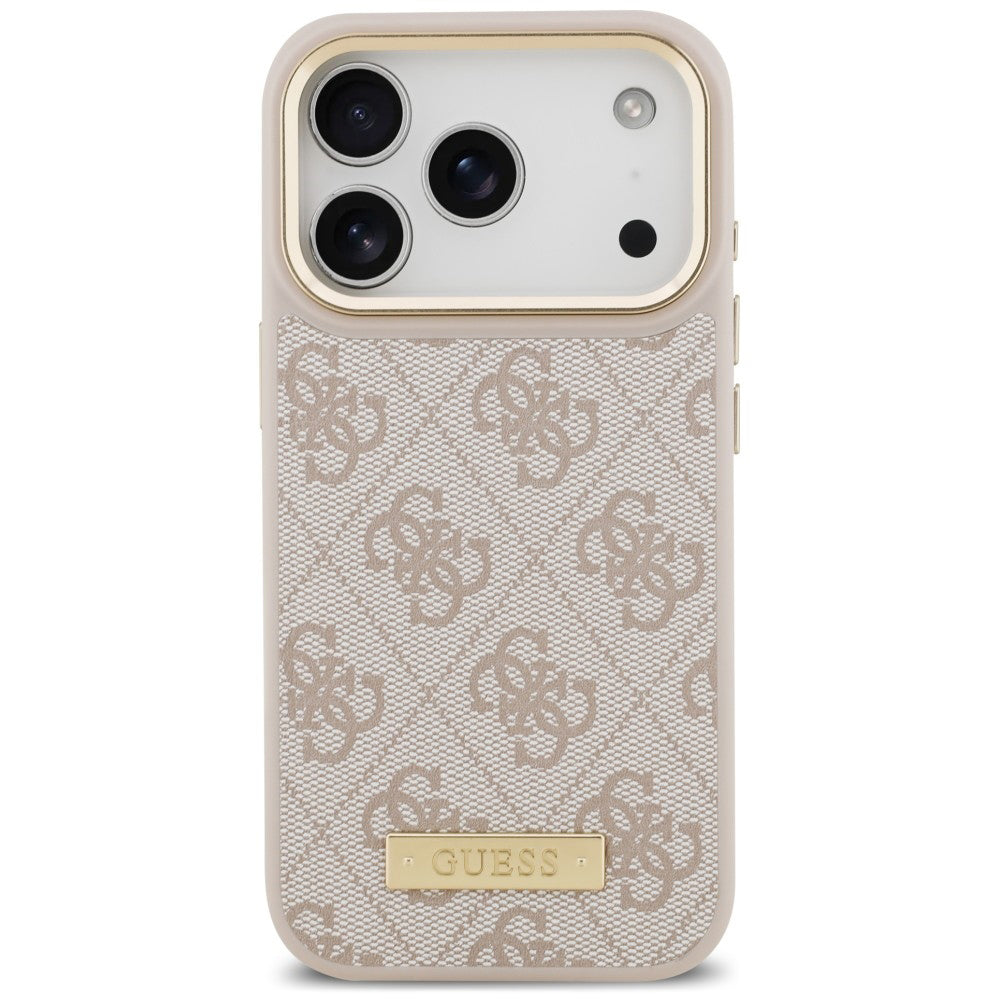 Husa MagSafe pentru Apple iPhone 18 Pro / 17 Pro, Guess, 4G Logo Plate, Roz