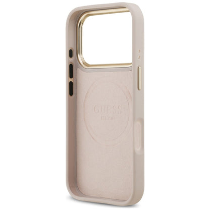 Husa MagSafe pentru Apple iPhone 18 Pro / 17 Pro, Guess, 4G Logo Plate, Roz