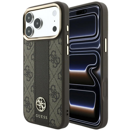 Husa MagSafe pentru Apple iPhone 18 Pro / 17 Pro, Guess, 4G Stripe Round Classic Logo, Maro