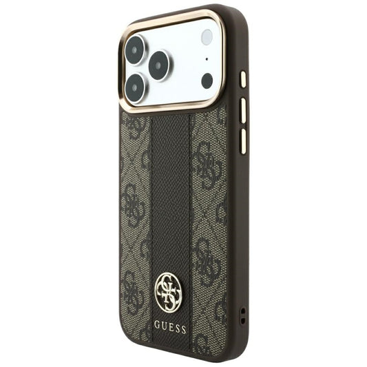 Husa MagSafe pentru Apple iPhone 18 Pro / 17 Pro, Guess, 4G Stripe Round Classic Logo, Maro