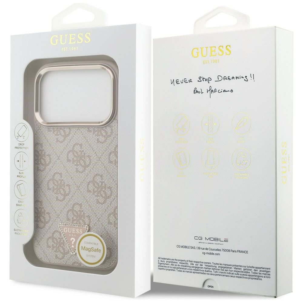 Husa MagSafe pentru Apple iPhone 18 Pro / 17 Pro, Guess, 4G Triangle Logo, Roz Aurie