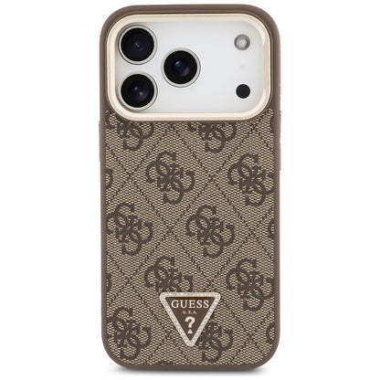 Husa MagSafe pentru Apple iPhone 18 Pro / 17 Pro, Guess, 4G Triangle Logo & Stand Camera, Maro