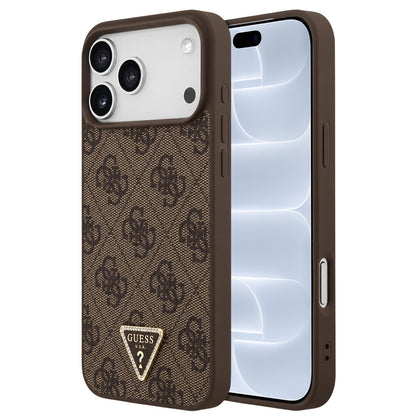 Husa MagSafe pentru Apple iPhone 18 Pro / 17 Pro, Guess, 4G Triangle Strass, Maro