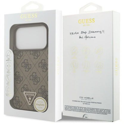 Husa MagSafe pentru Apple iPhone 18 Pro / 17 Pro, Guess, 4G Triangle Strass, Maro