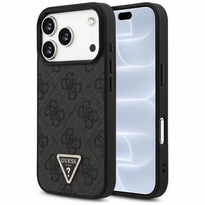 Husa MagSafe pentru Apple iPhone 18 Pro / 17 Pro, Guess, 4G Triangle Strass, Neagra