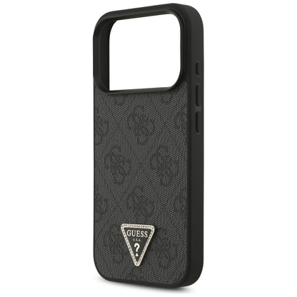 Husa MagSafe pentru Apple iPhone 18 Pro / 17 Pro, Guess, 4G Triangle Strass, Neagra