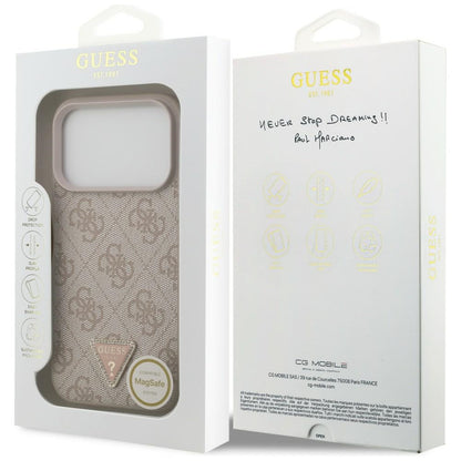Husa MagSafe pentru Apple iPhone 18 Pro / 17 Pro, Guess, 4G Triangle Strass, Roz