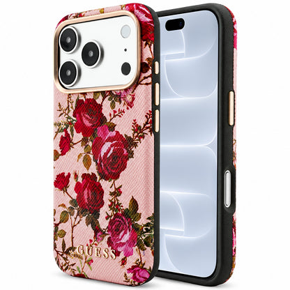 Husa MagSafe pentru Apple iPhone 18 Pro / 17 Pro, Guess, Blossom Roses Print, Roz