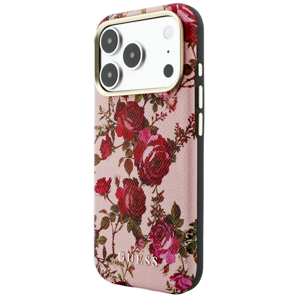 Husa MagSafe pentru Apple iPhone 18 Pro / 17 Pro, Guess, Blossom Roses Print, Roz