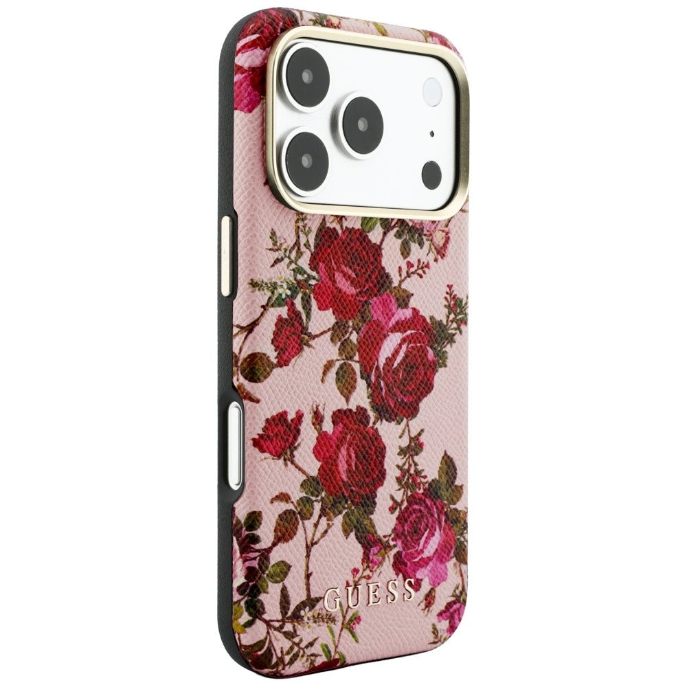 Husa MagSafe pentru Apple iPhone 18 Pro / 17 Pro, Guess, Blossom Roses Print, Roz