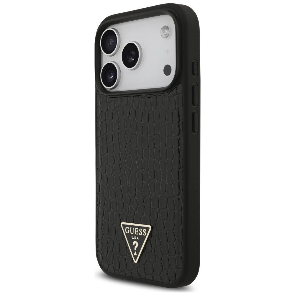 Husa MagSafe pentru Apple iPhone 18 Pro / 17 Pro, Guess, Croco Triangle Logo, Neagra
